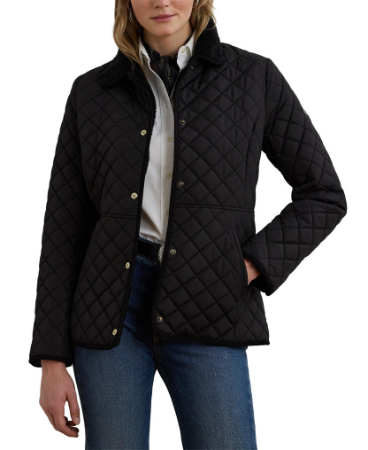 Lauren Ralph Lauren Women's Faux-Sherpa-Collar Quilted Coat, Created for Macy's - Black