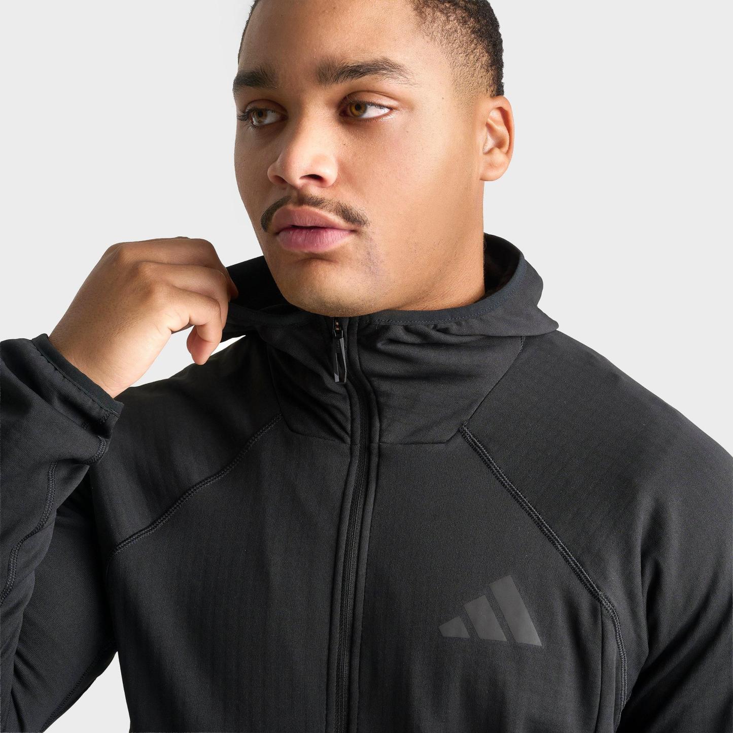 Men's adidas TERREX Xperior Climawarm+ Ventknit Fleece Full-Zip Hooded Jacket - Black