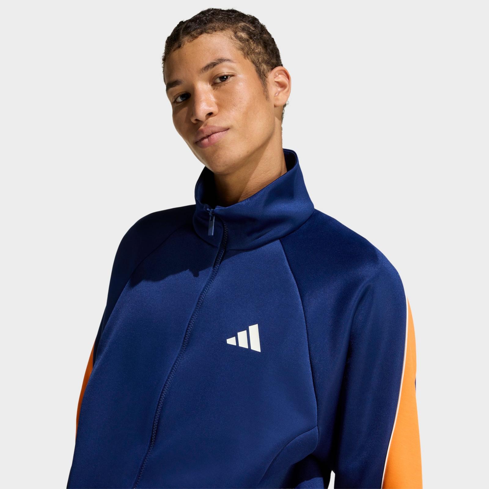Men's adidas Stadium Track Jacket - Dark Blue/Pure Orange/Off White - view 4