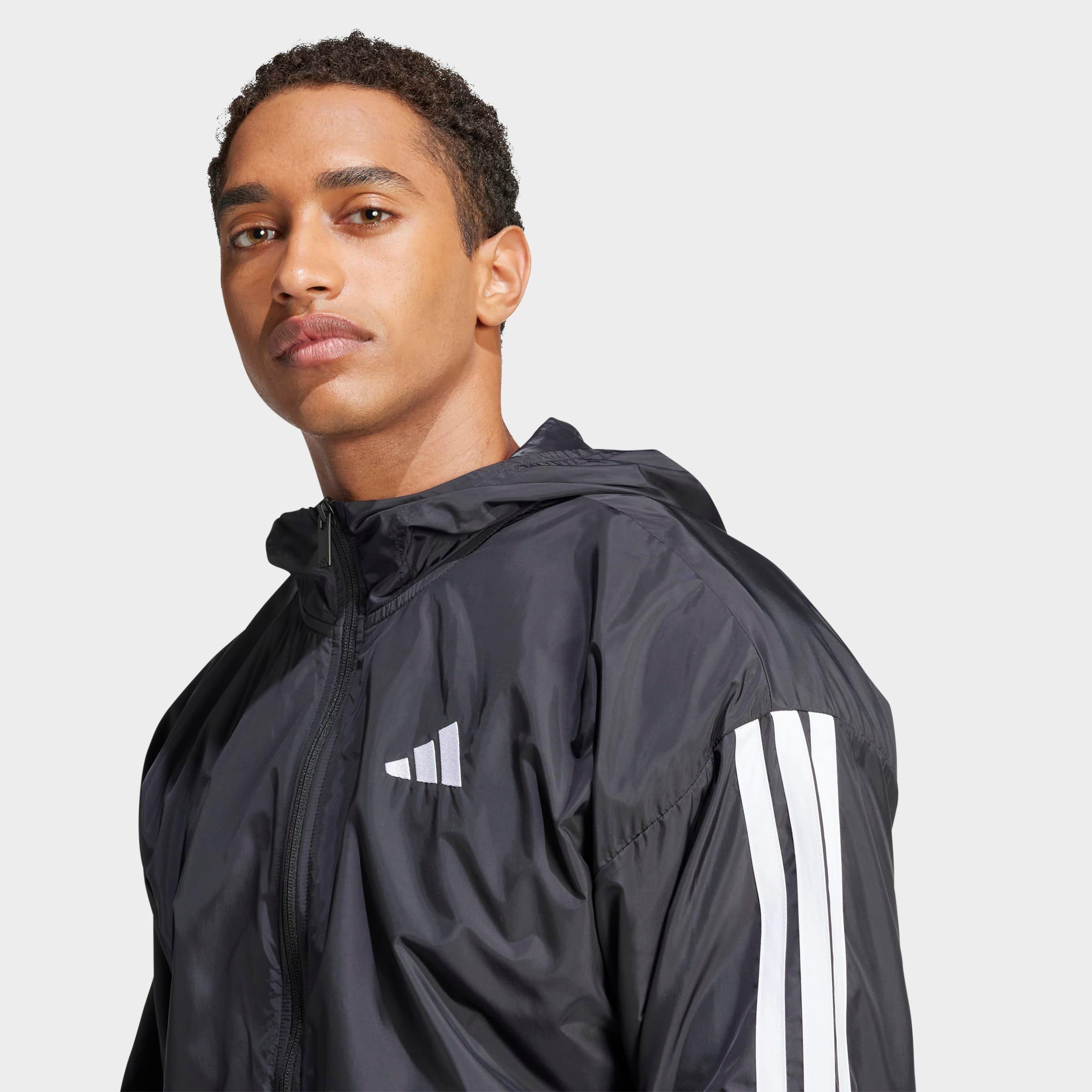 Men's adidas Essentials 3-Stripes Full-Zip Windbreaker Jacket - Black/White