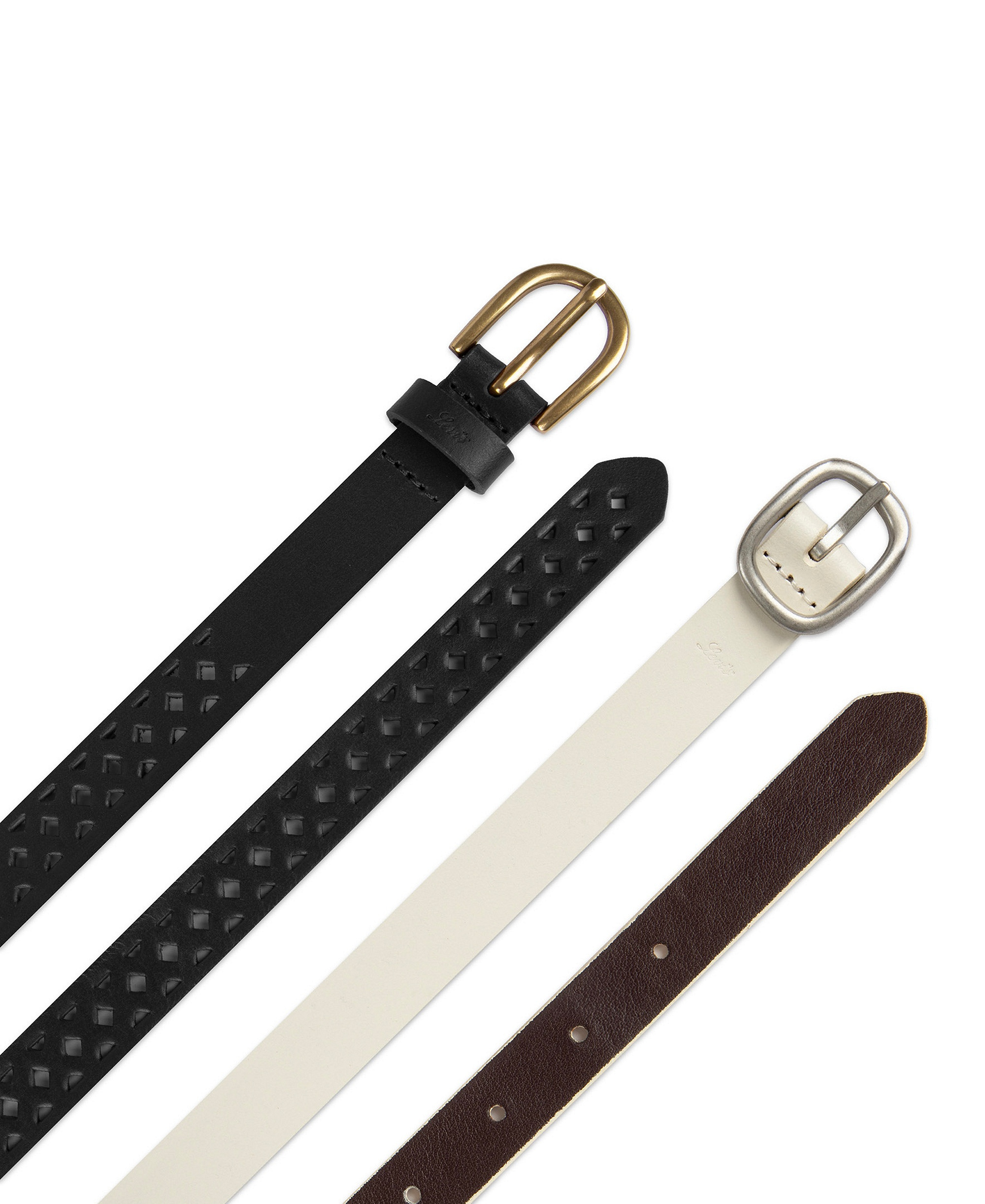 Levi's Women's 2-Pack Perforated and Reversible Skinny Casual Belt Set - White/Burgundy Black