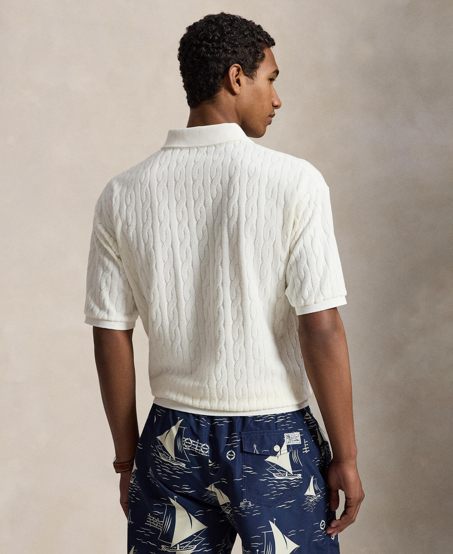 Polo Ralph Lauren Men's Classic-Fit Cable-Knit Terry Polo Shirt - White
