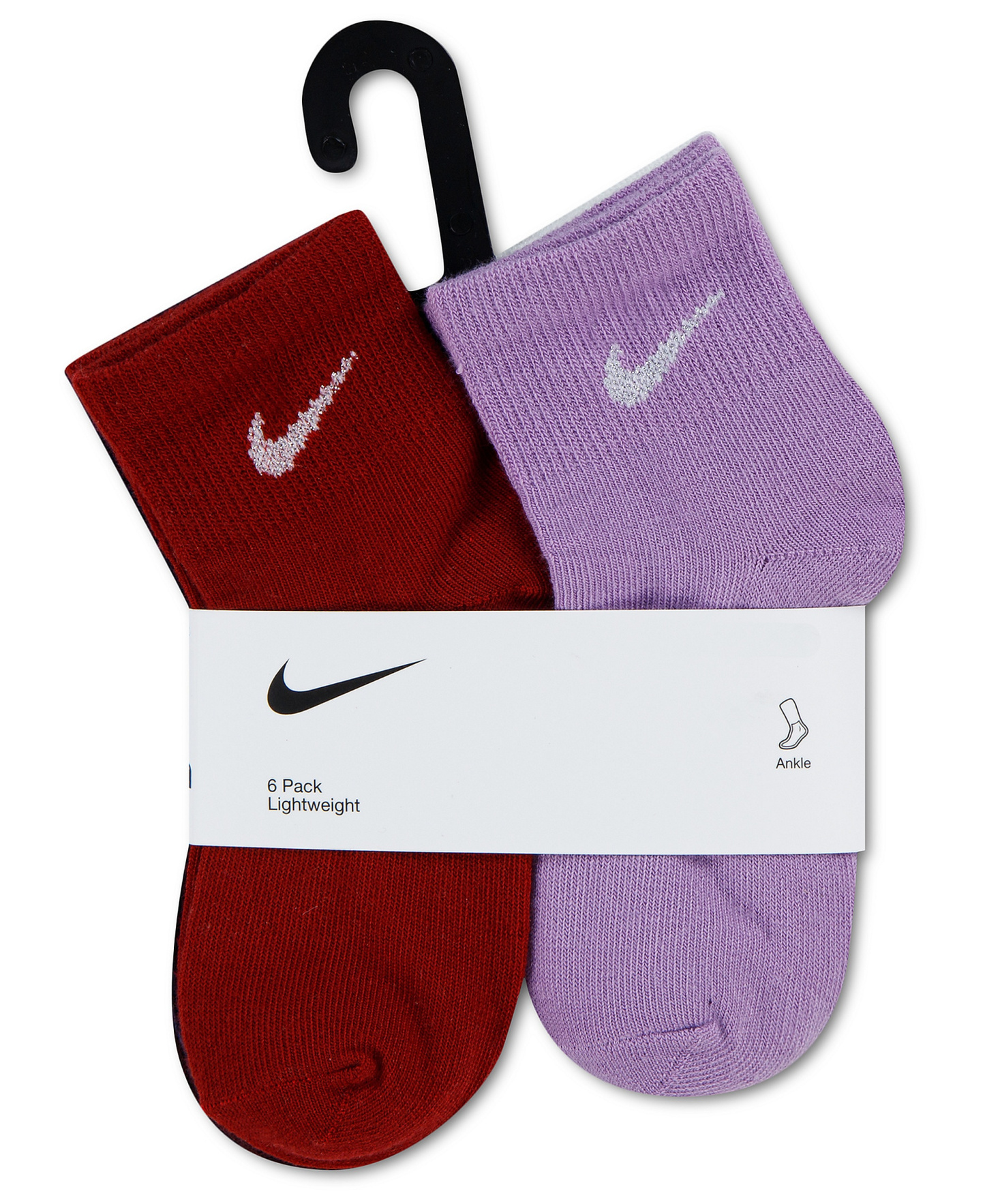 Nike Girls' 4-7 Metallic Swoosh Quarter Socks, 6-Pack - Tough Red