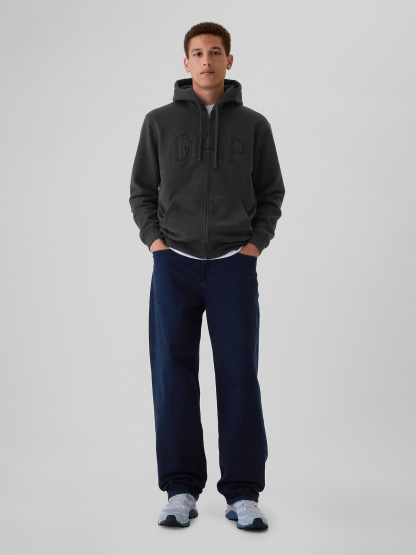 Adult VintageSoft Arch Logo Zip Hoodie - Black grey