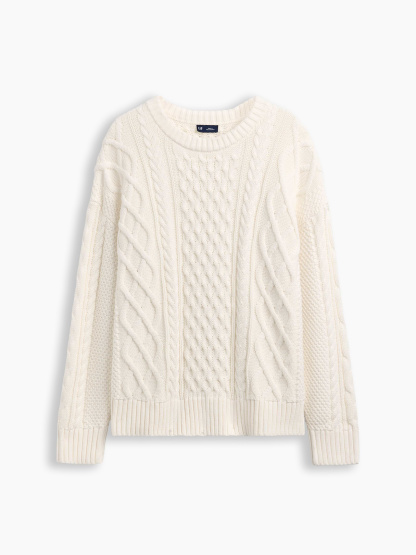100% Cotton Cable-Knit Oversized Sweater - Ivory beige frost
