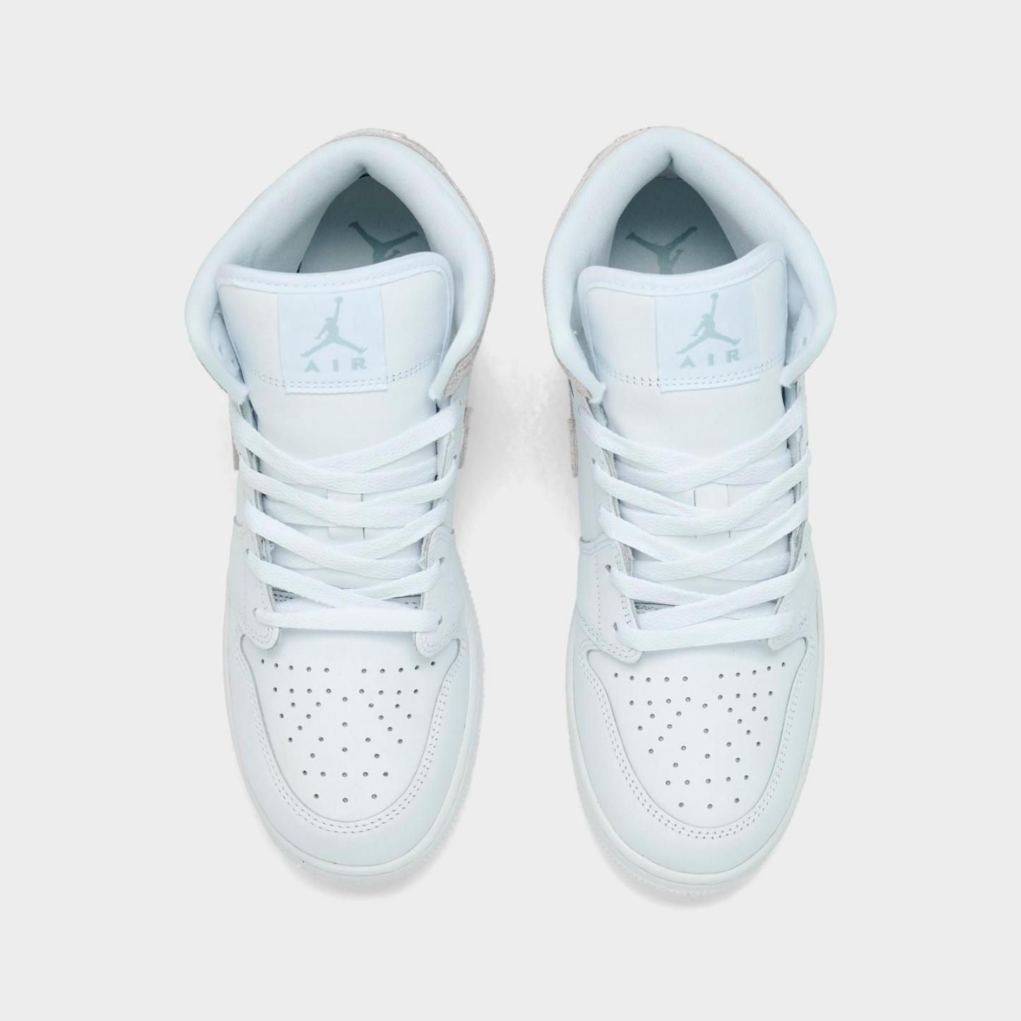 Big Kids' Air Jordan Retro 1 Mid SE Casual Shoes - White/White/White/Field Silver - view 5
