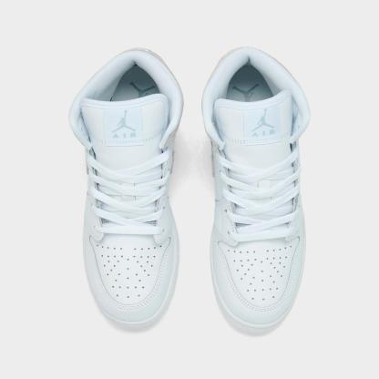 Big Kids' Air Jordan Retro 1 Mid SE Casual Shoes - White/White/White/Field Silver - view 5