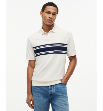 Tommy Hilfiger Men's Placed Breton Stripe Polo Shirt - Ivory Petal