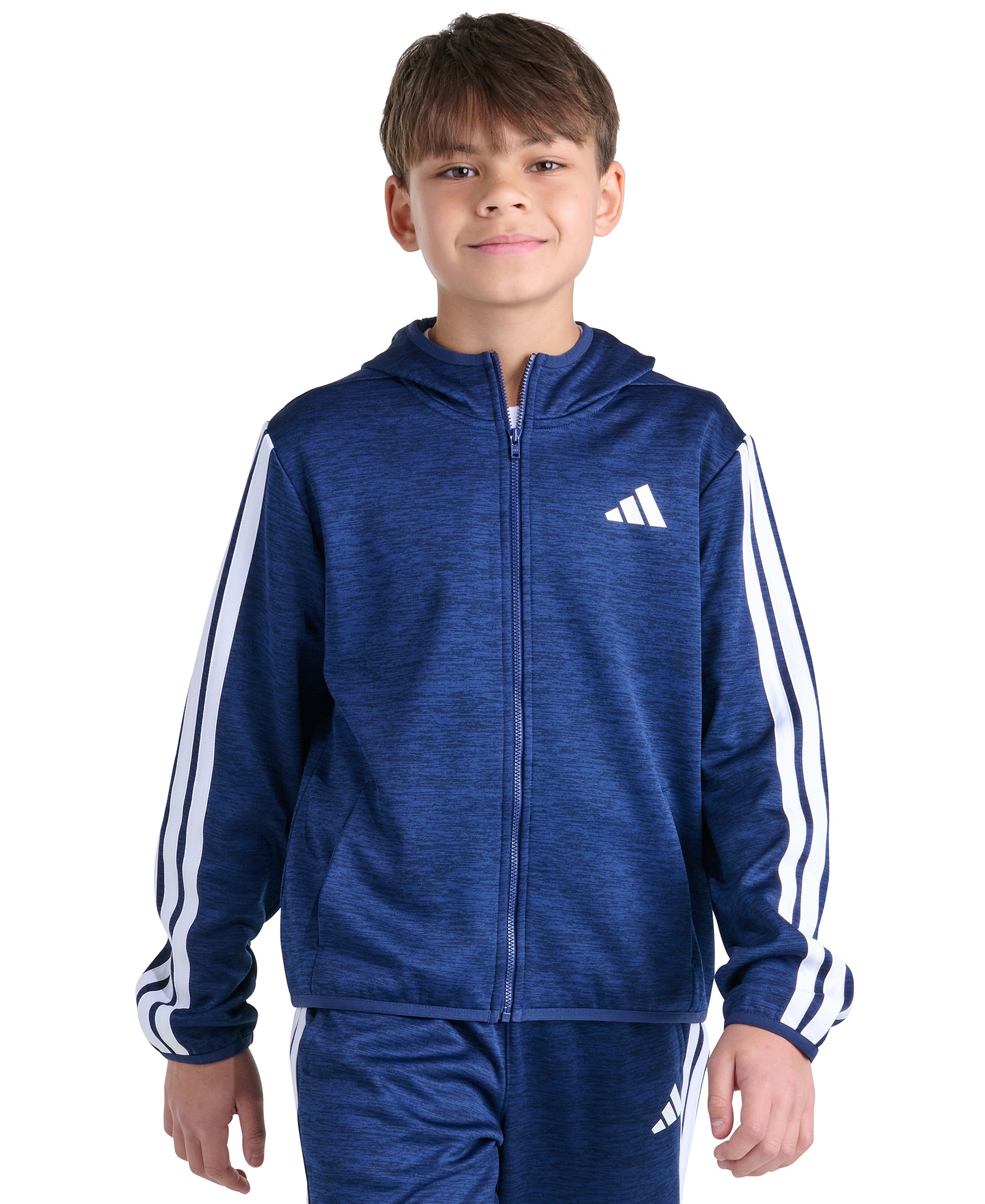 adidas Boys' 8-20 Long-Sleeve Hooded Jacket - Dark Blue Heather