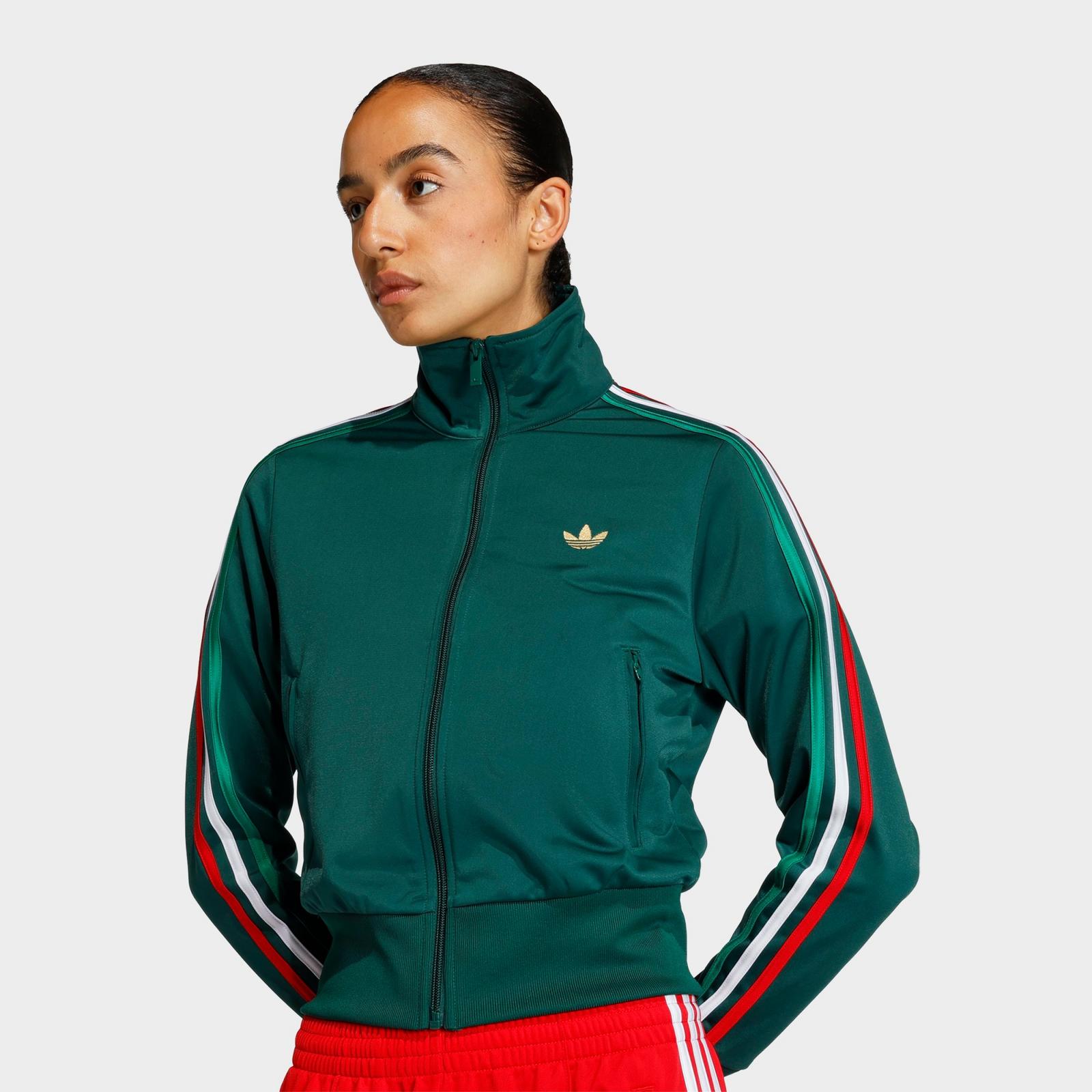 Women's adidas Originals Firebird Classic Track Top Jacket - Team Dark Green/Bold Green/White/Better Scarlet - view 4