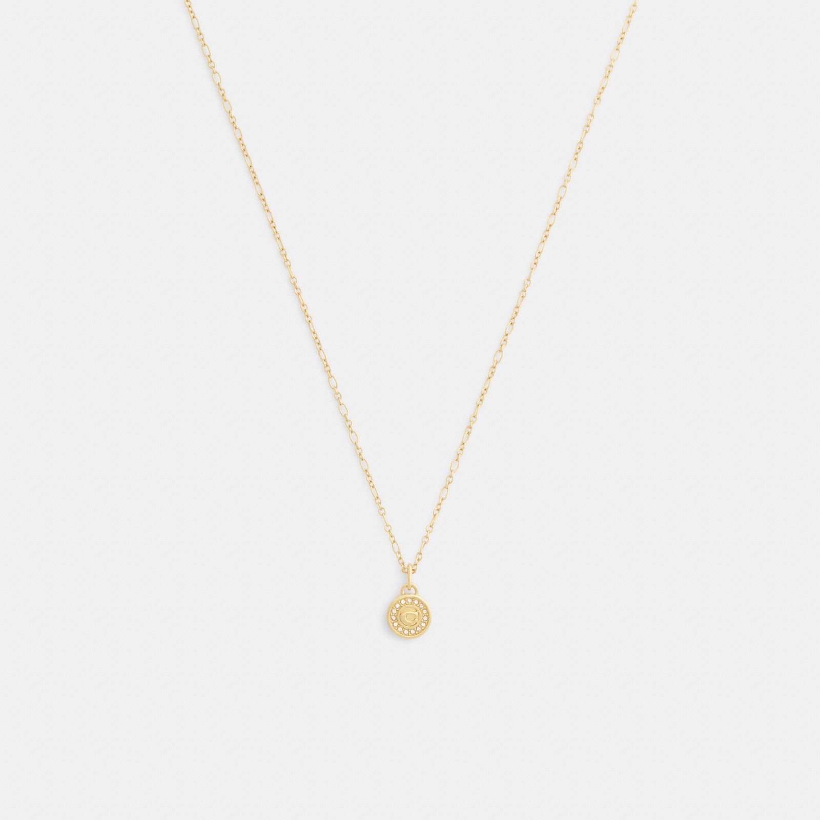 Signature Pavé Coin Pendant Necklace - Gold