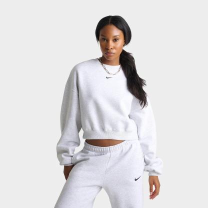 Women's Nithtke Studio Fleece Medium Weight Oversized Cropped Crewneck Sweatshirt - Birch Heather/Black