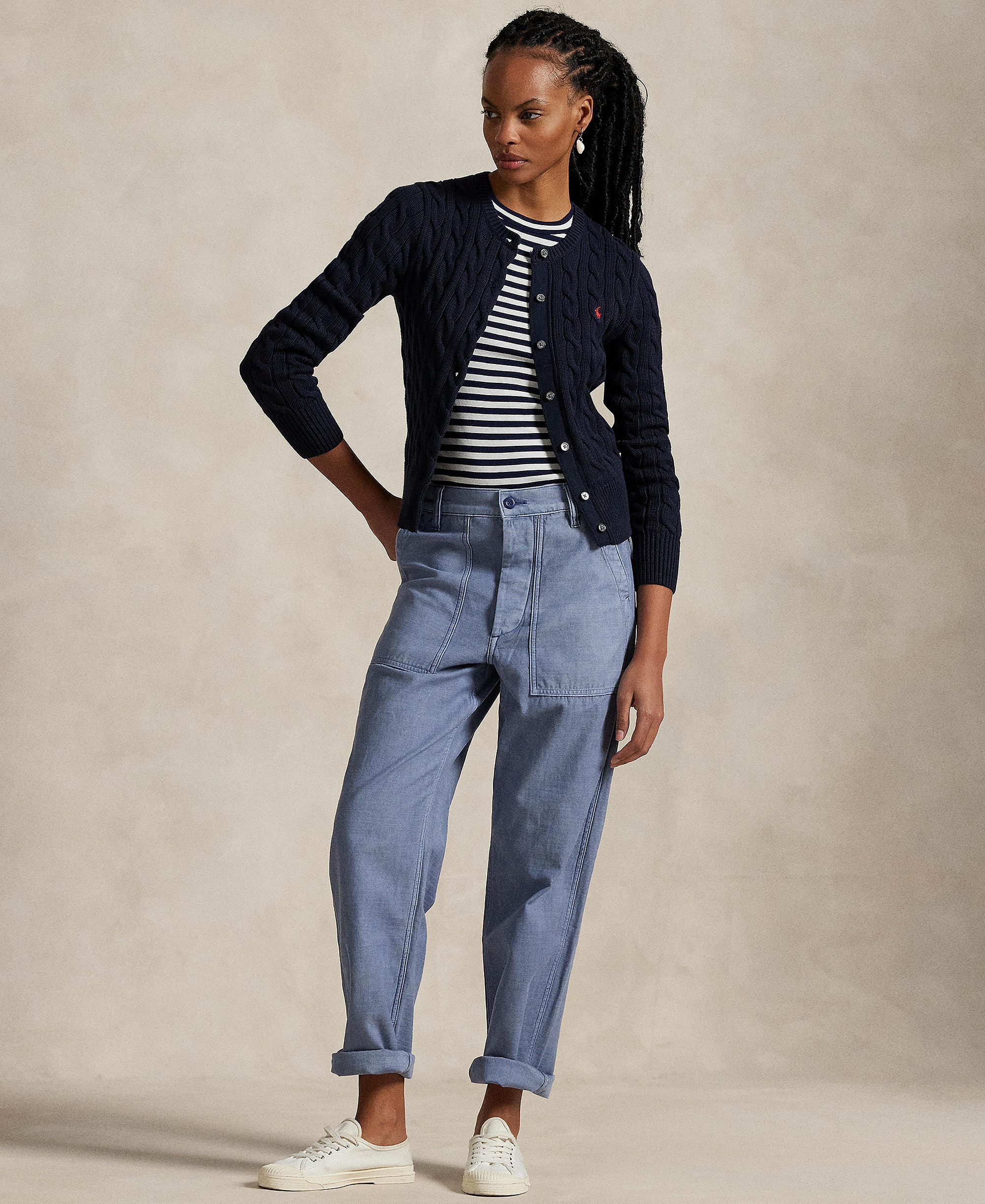 Polo Ralph Lauren Women's Cable-Knit Cotton Crewneck Cardigan Sweater - Hunter Navy
