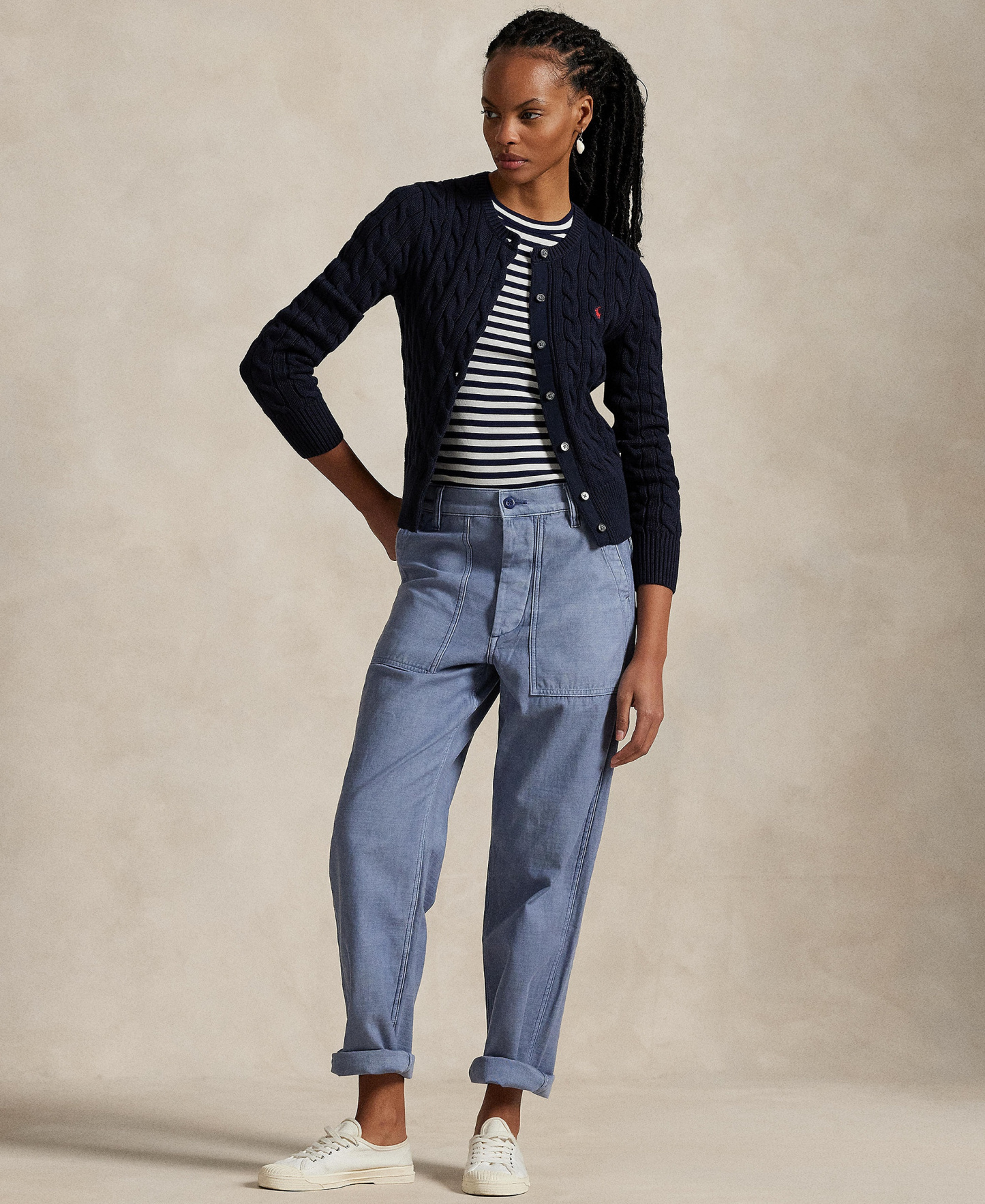 Polo Ralph Lauren Women's Cable-Knit Cotton Crewneck Cardigan Sweater - Hunter Navy
