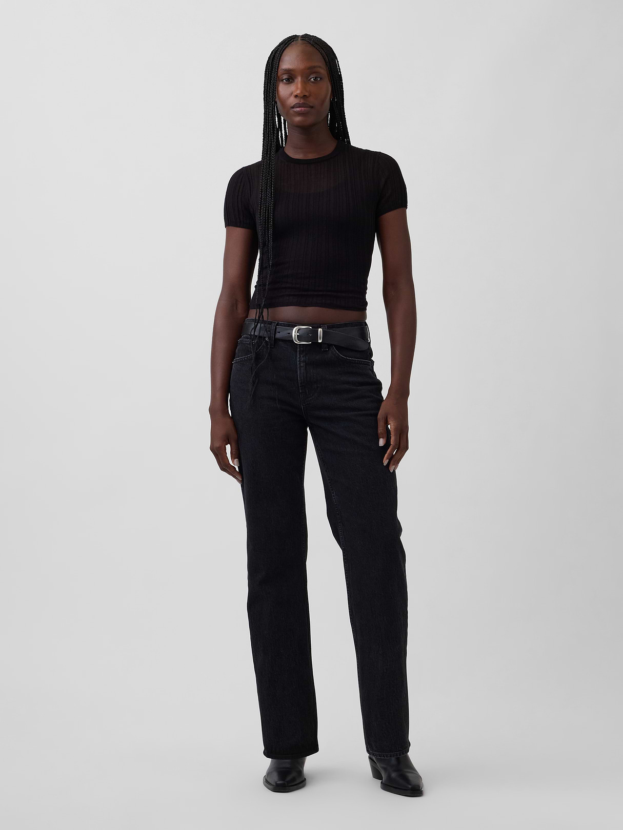 Mid Rise Relaxed Straight Jeans - Black