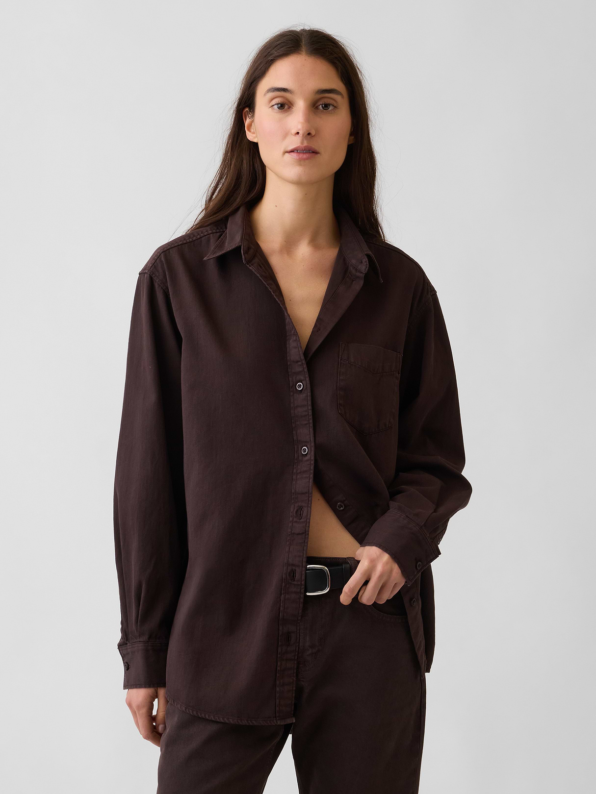 Denim Big Shirt - Brown