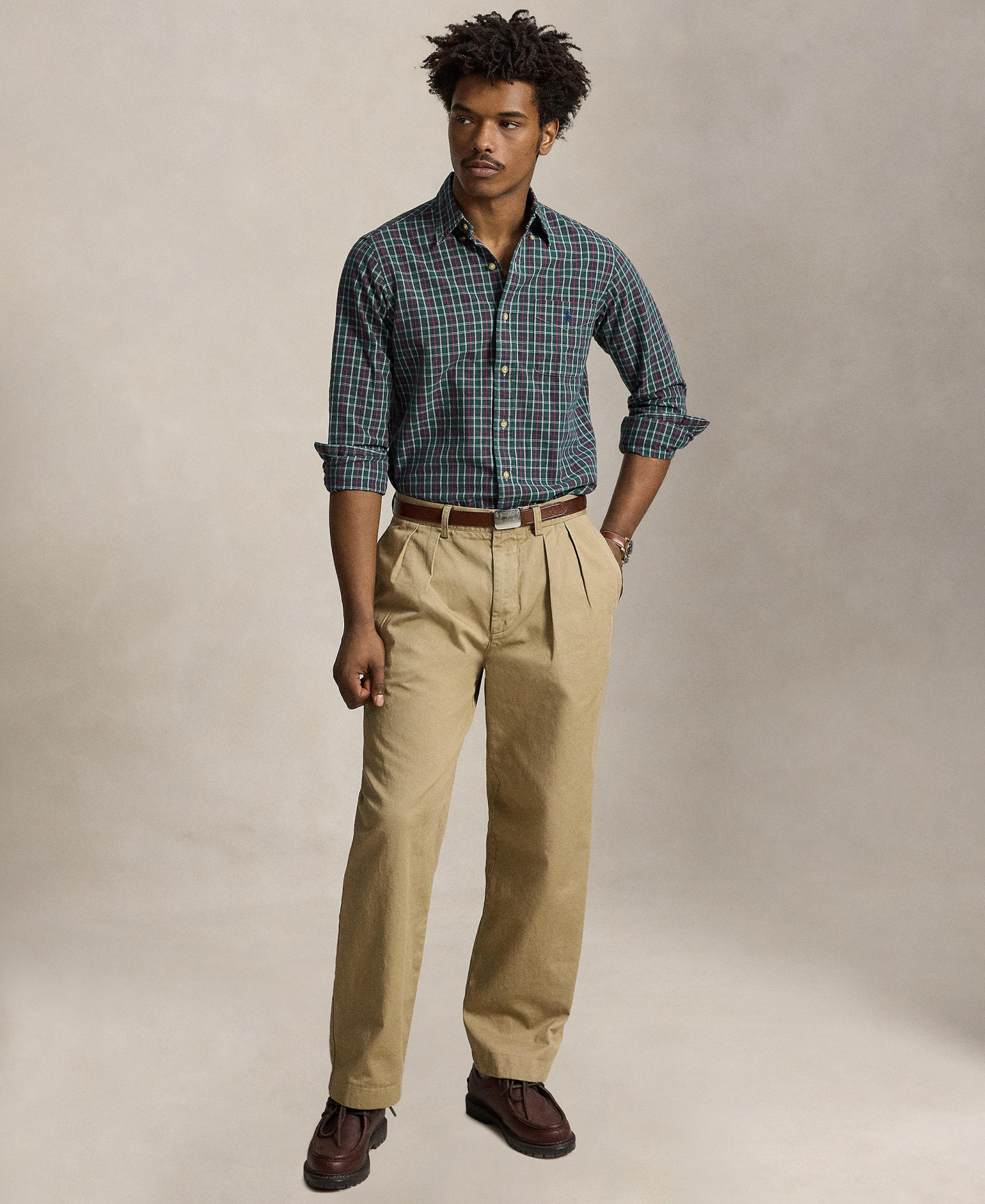 Polo Ralph Lauren Men's Classic-Fit Plaid Brushed Oxford Shirt - Green Navy Multi