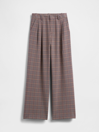 365 High Rise Pleated Trousers - Tonal brown plaid