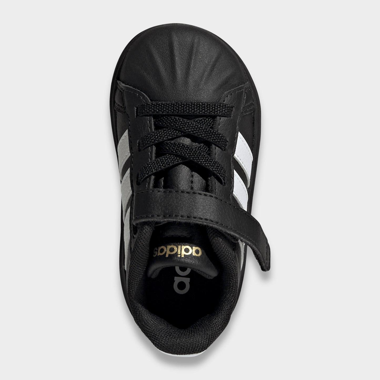 Kids' Toddler adidas Streettalk Hook-And-Loop Stretch Lace Casual Shoes - Core Black/Footwear White/Gold Metallic - Top view