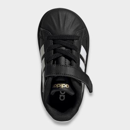 Kids' Toddler adidas Streettalk Hook-And-Loop Stretch Lace Casual Shoes - Core Black/Footwear White/Gold Metallic - Top view