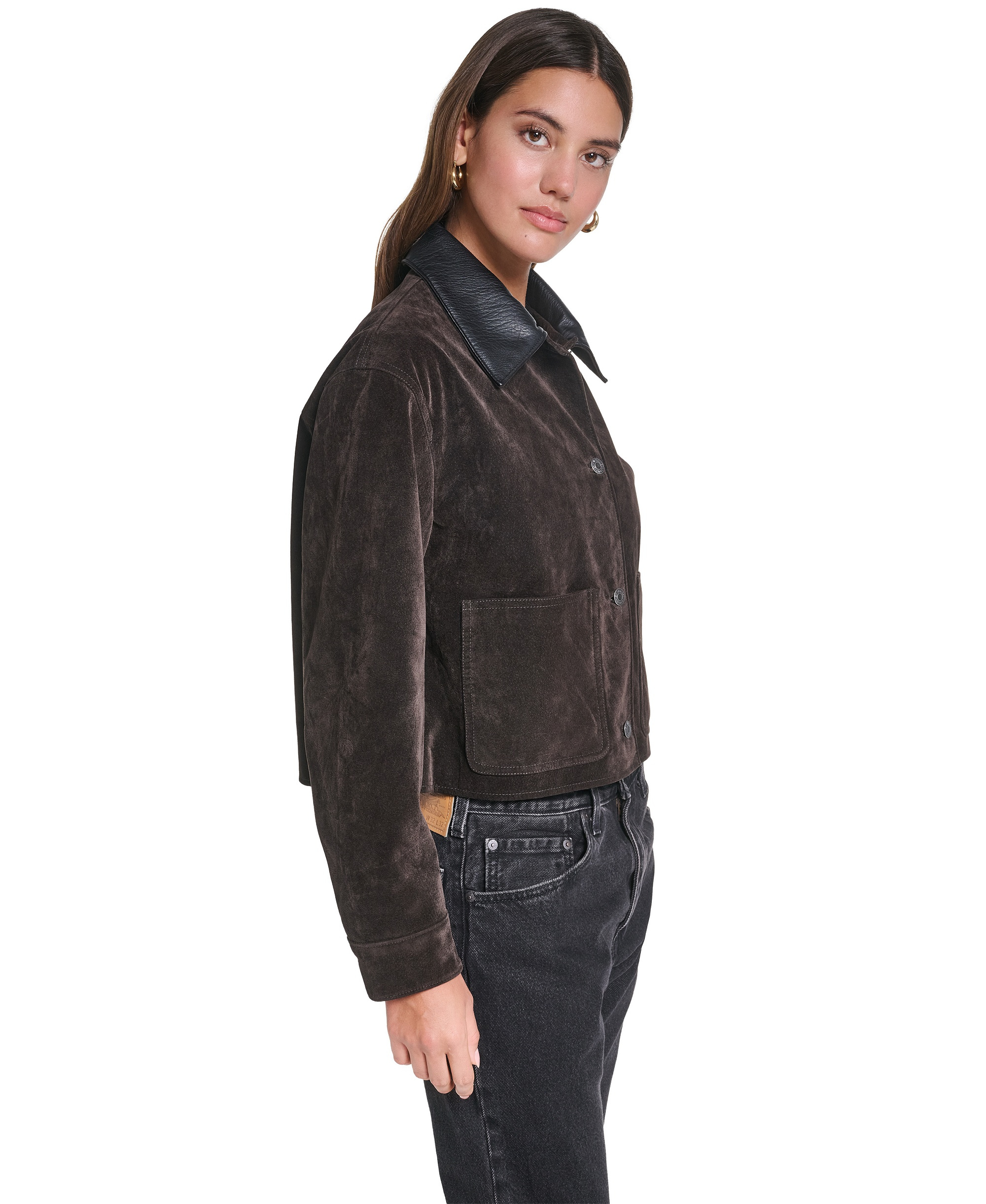 Levi's Women's Cropped Faux-Suede Chore Jacket - Graphite