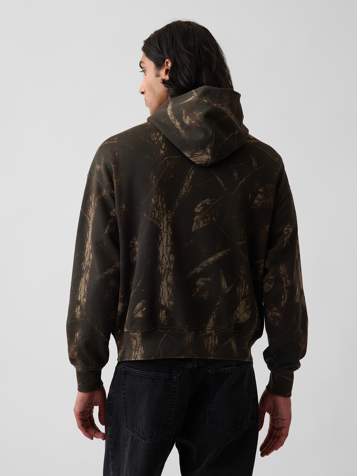 Adult Heavyweight Oversized Hoodie - Khaki tan leaf print