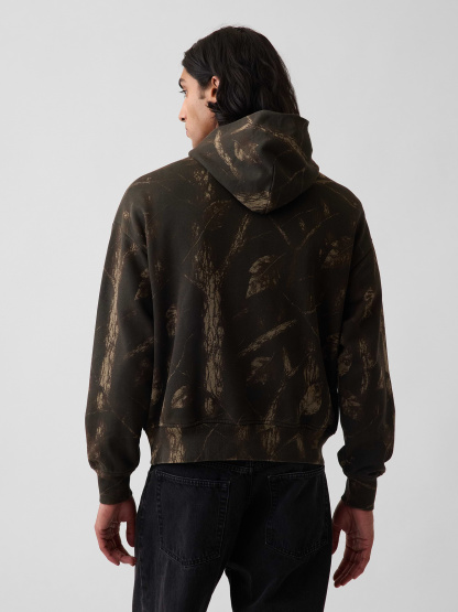 Adult Heavyweight Oversized Hoodie - Khaki tan leaf print