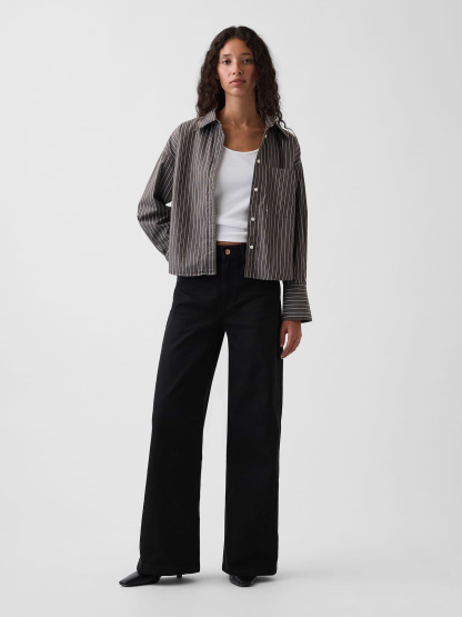 High Rise Stride Wide-Leg Jeans - Absolute black