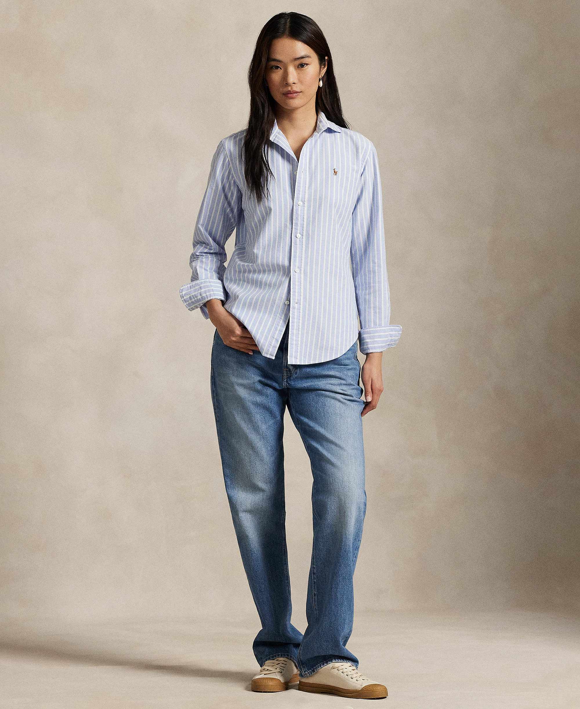 Polo Ralph Lauren Women's Slim-Fit Oxford Shirt - Harbor Island Blue/White