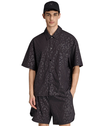 adidas Men's Tech Leopard Short-Sleeve Shirt - Black
