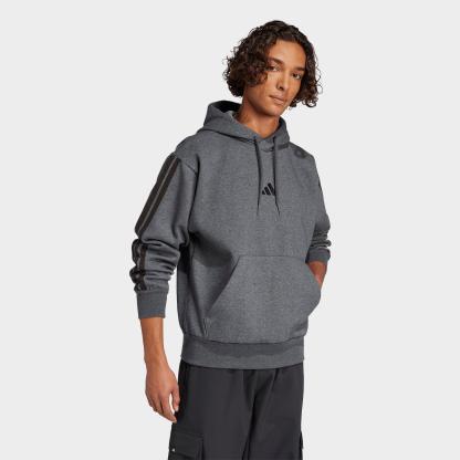 Men's adidas Essentials 3-Stripes Fleece Pullover Hoodie - Dark Grey Heather/Black