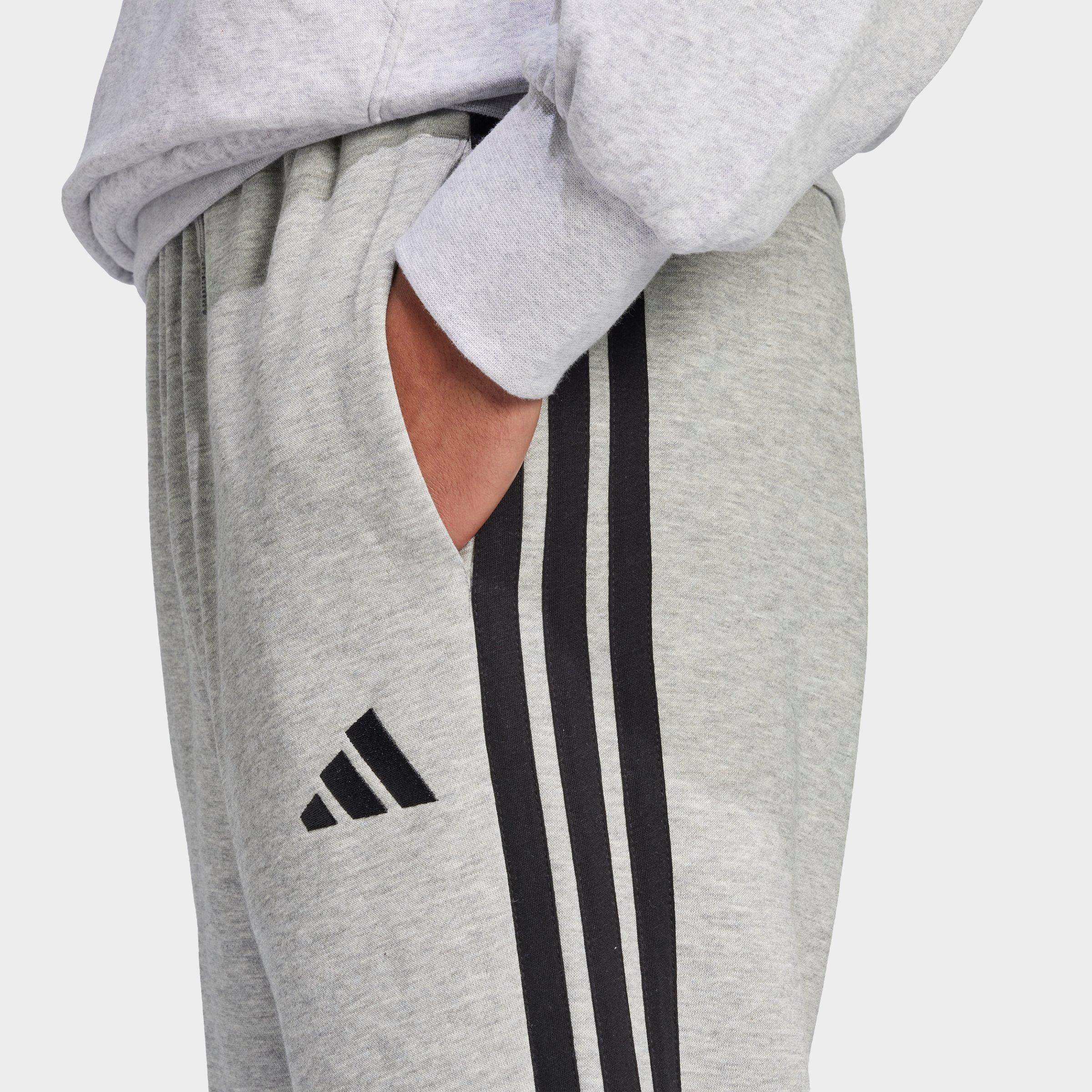Men's adidas Essentials 3-Stripes Open Hem Fleece Pants - Medium Grey Heather/Black