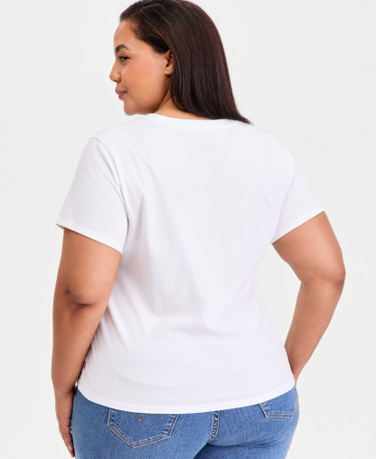 Levi's Plus Size Rhinestone Perfect Graphic Logo Cotton T-Shirt - Rhinestone Sporty Levis Bright White