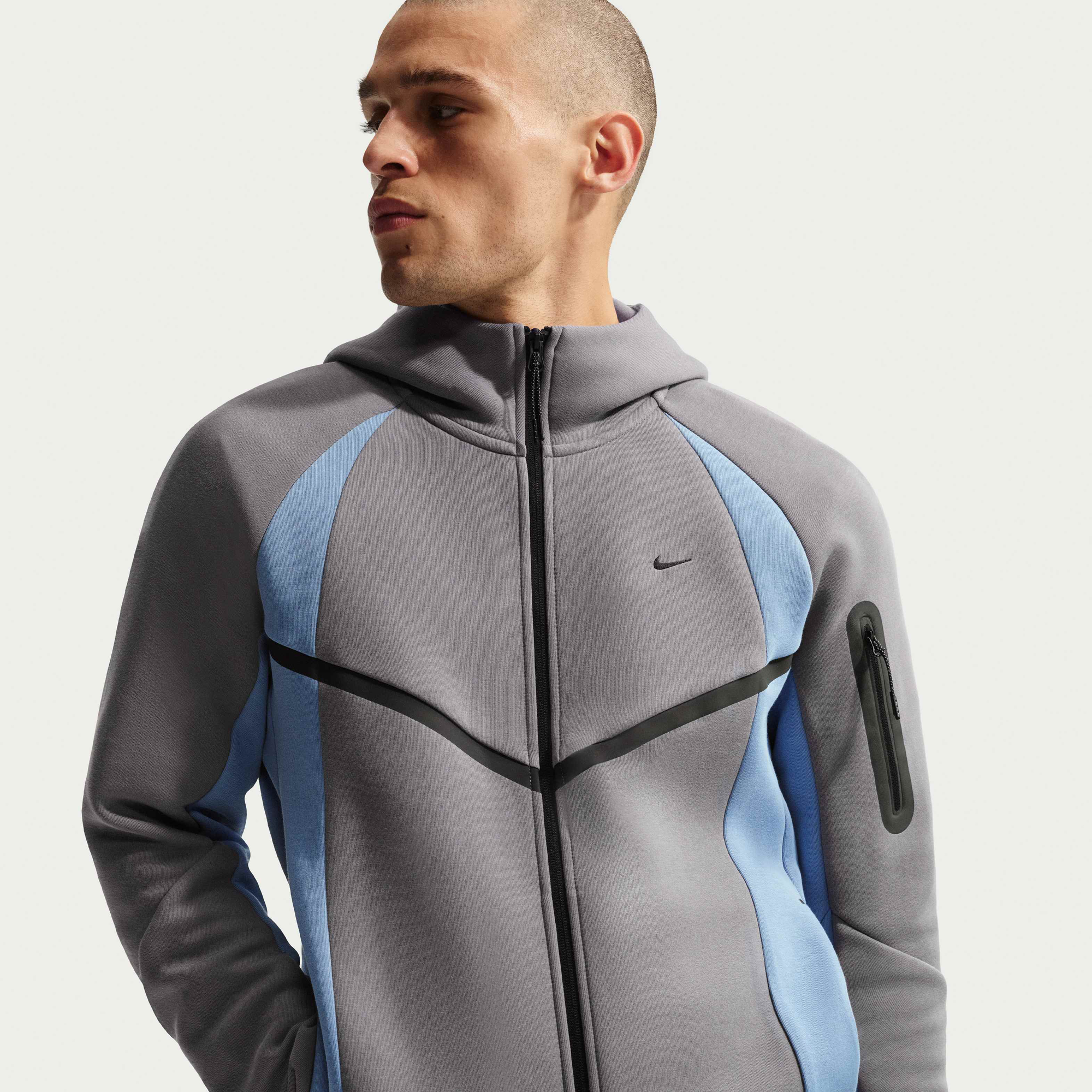 Nike Tech Men's Colour-Block Full-Zip Fleece Windrunner Jacket - Pencil Point/Work Blue/Black