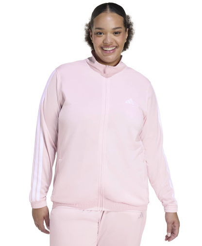 adidas Plus Size Essentials Tricot Three Stripes Track Jacket - Clear Pink/white