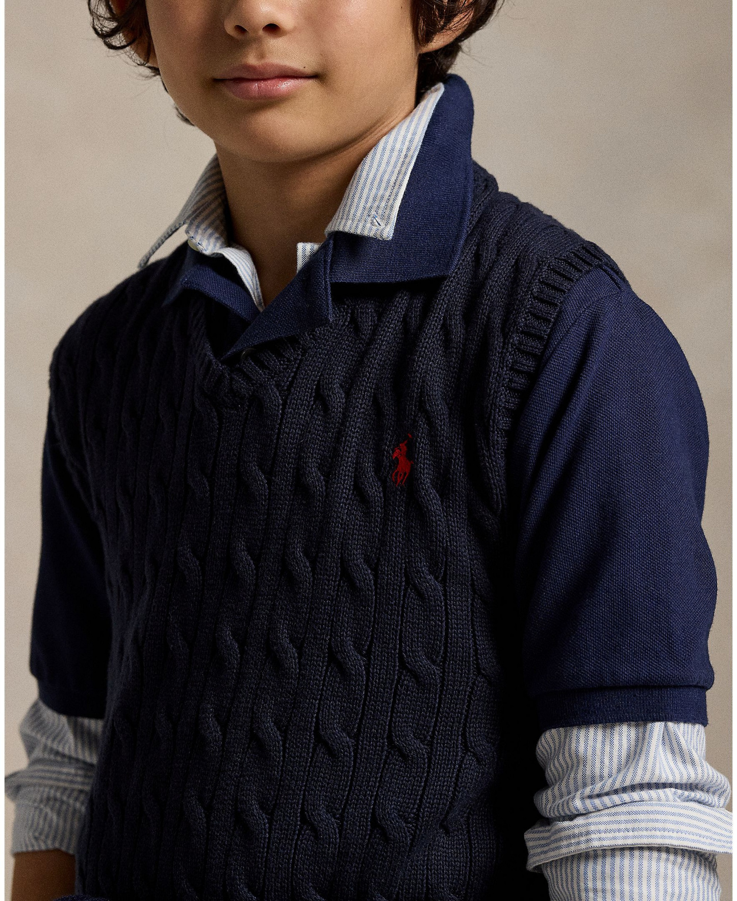 Polo Ralph Lauren Big Boys Cable- Knit Sweater Vest - RL Navy