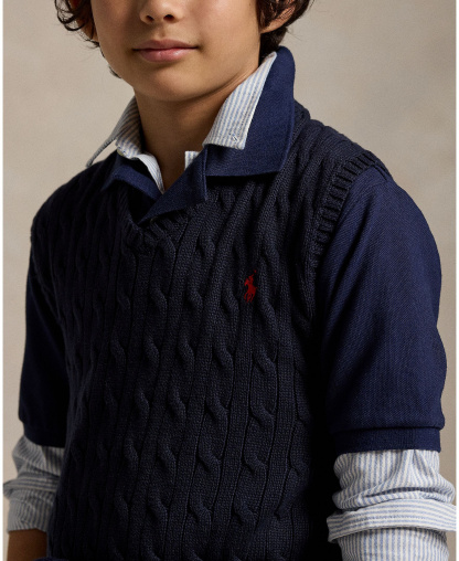 Polo Ralph Lauren Big Boys Cable- Knit Sweater Vest - RL Navy