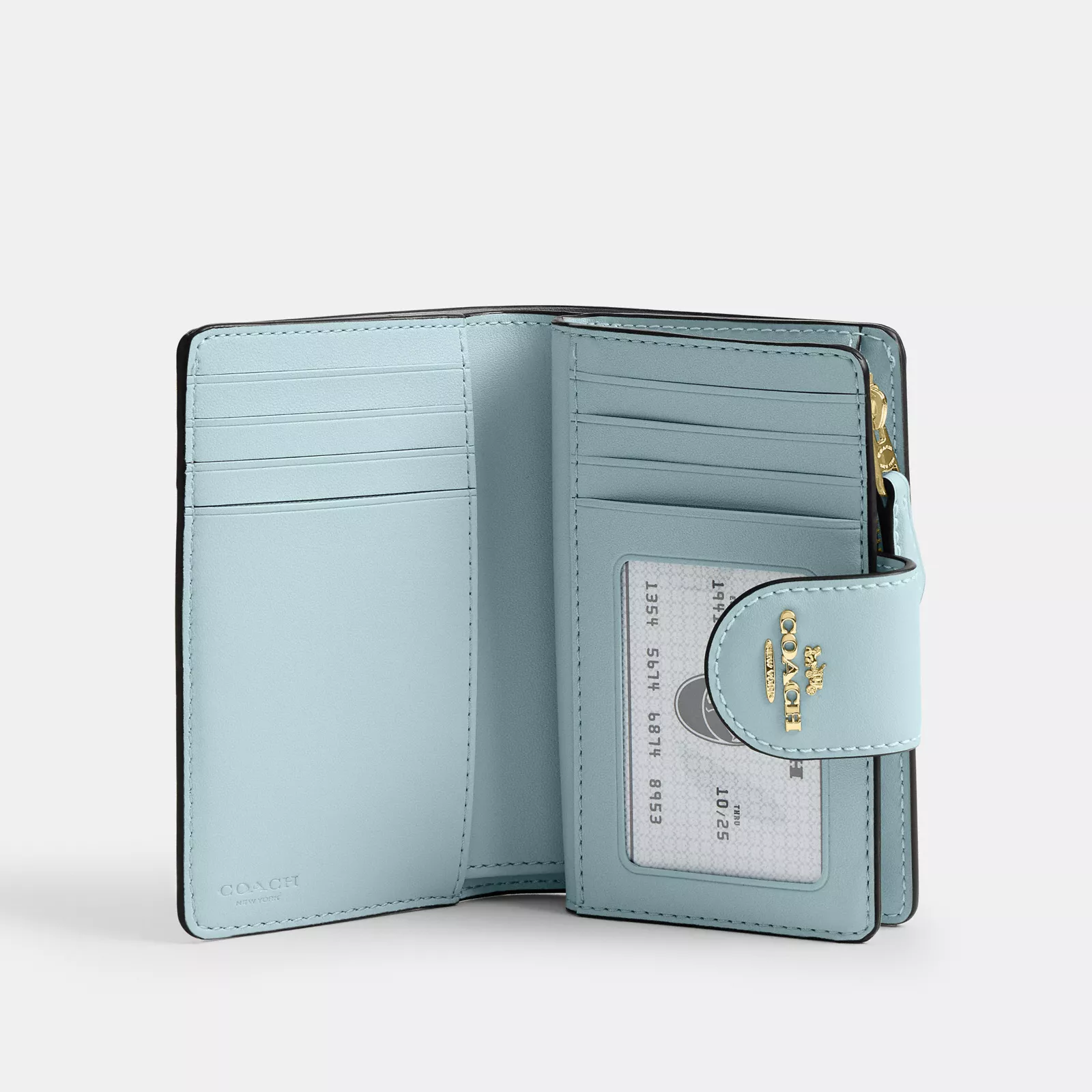 Medium Corner Zip Wallet In Signature Canvas - Gold/Light Blue - view 2