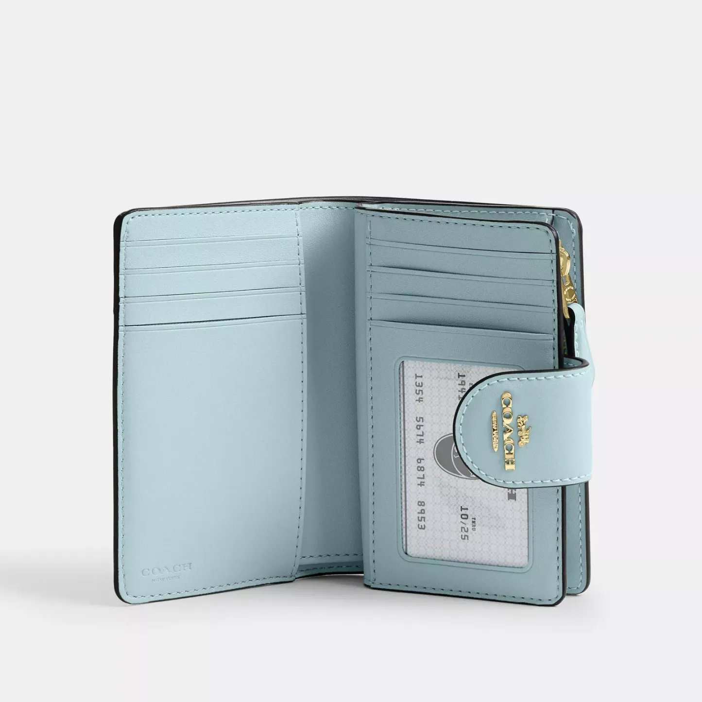 Medium Corner Zip Wallet In Signature Canvas - Gold/Light Blue - view 2