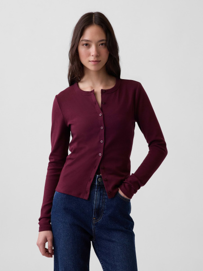 Modern Crewneck Cardigan - Noir red