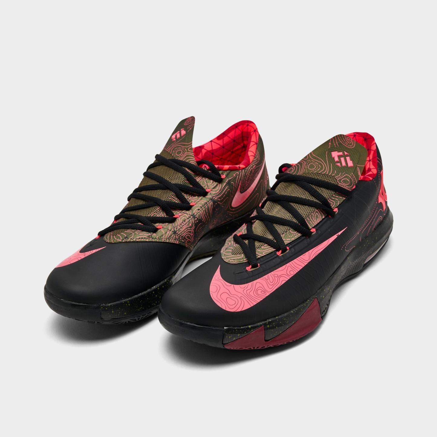 Men's Nithtke KD 6 Basketball Shoes - Black/Atomic Red/Medium Olive/Noble Red - Both shoes facing left