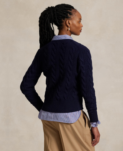 Polo Ralph Lauren Women's Cable-Knit Wool-Cashmere Cardigan Sweater - Hunter Navy