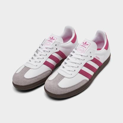 Big Kids' adidas Originals Samba OG Casual Shoes - Part 2 - Footwear White/Real Magenta/Gum - Both shoes facing left