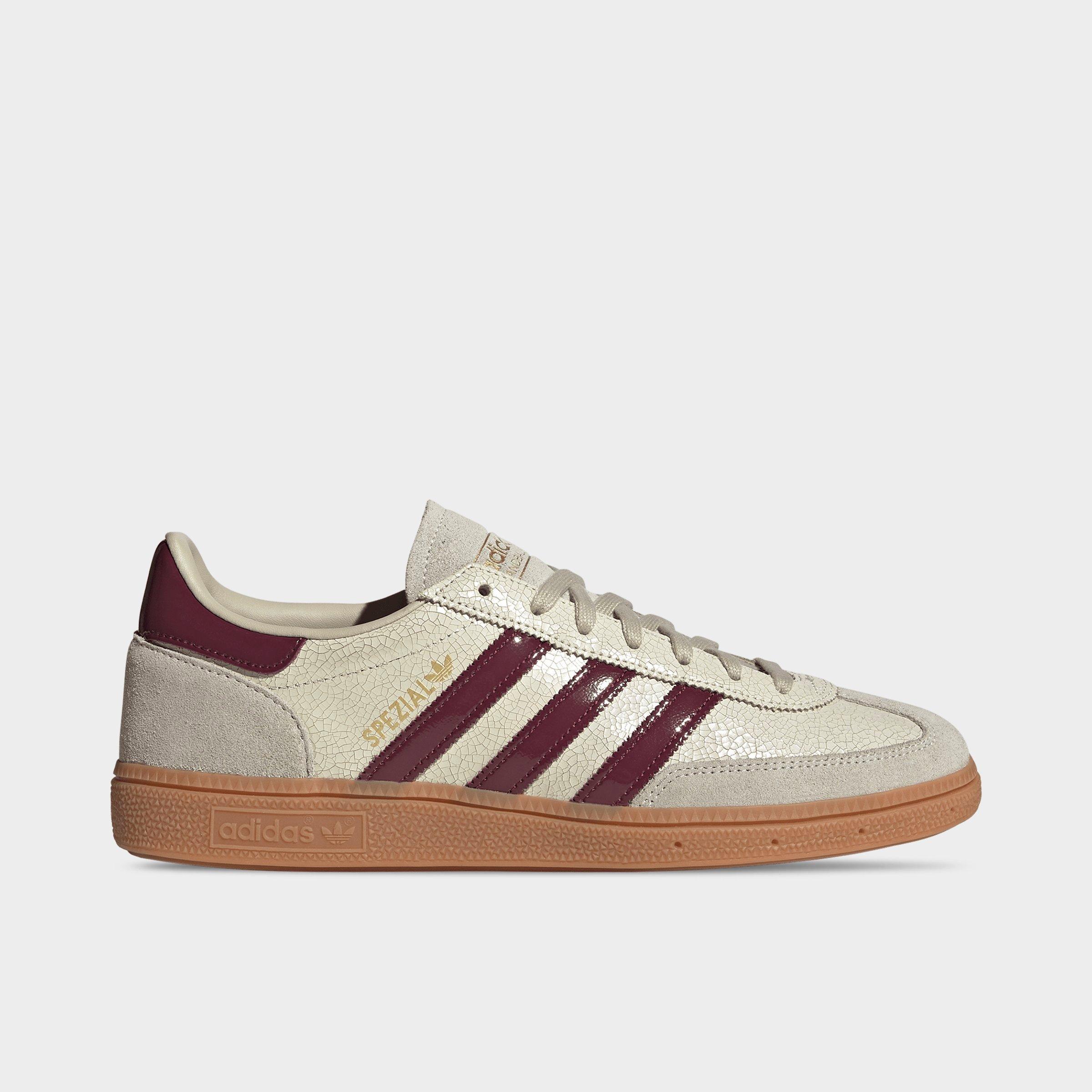 Men's adidas Originals Handball Spezial Casual Shoes - Part 1 - Off White/Shadow Red/Gum - Left shoe facing left. Outside of the shoe.