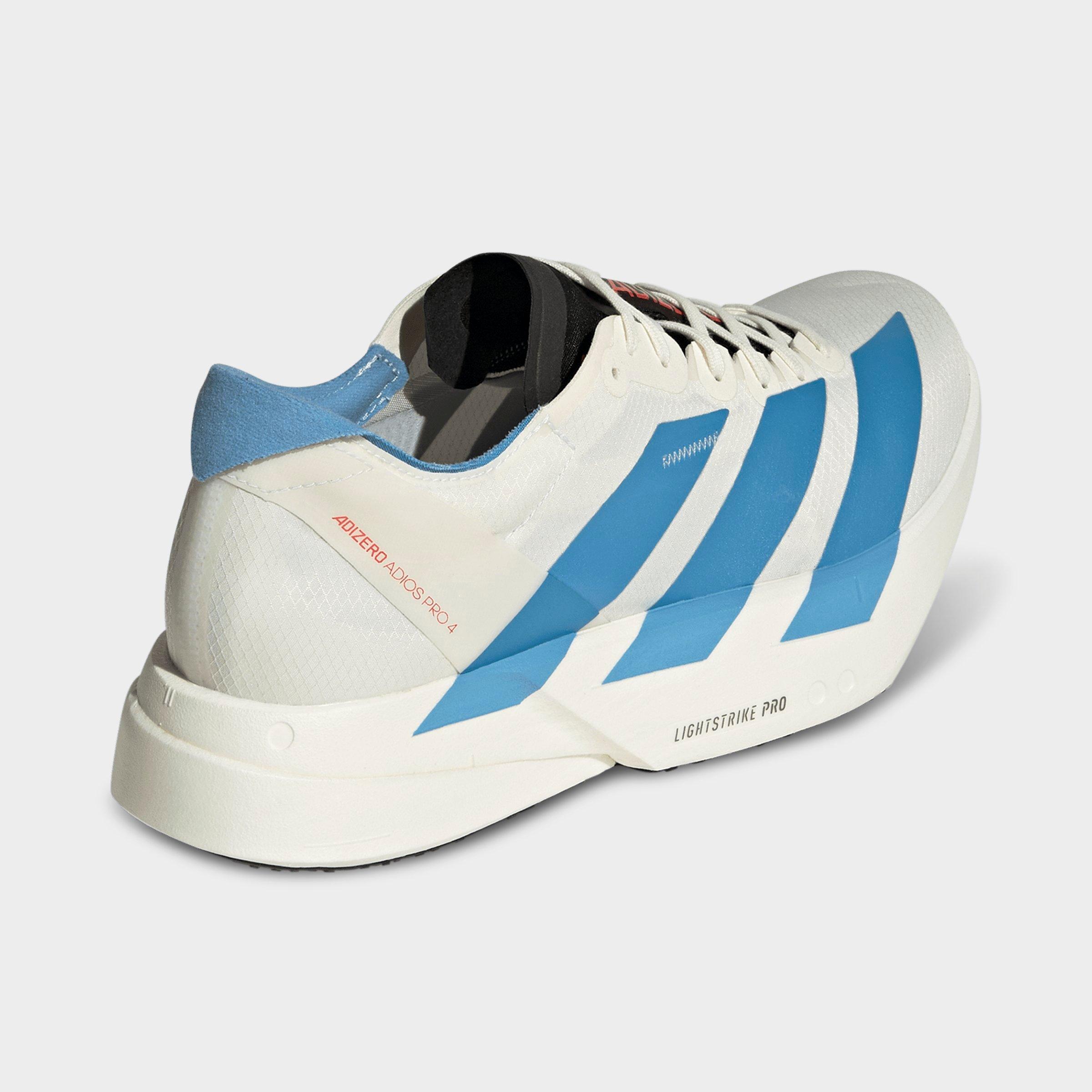 Men's adidas Adizero Adios Pro 4 Running Shoes - Off White/Light Blue/Bright Red - Back view