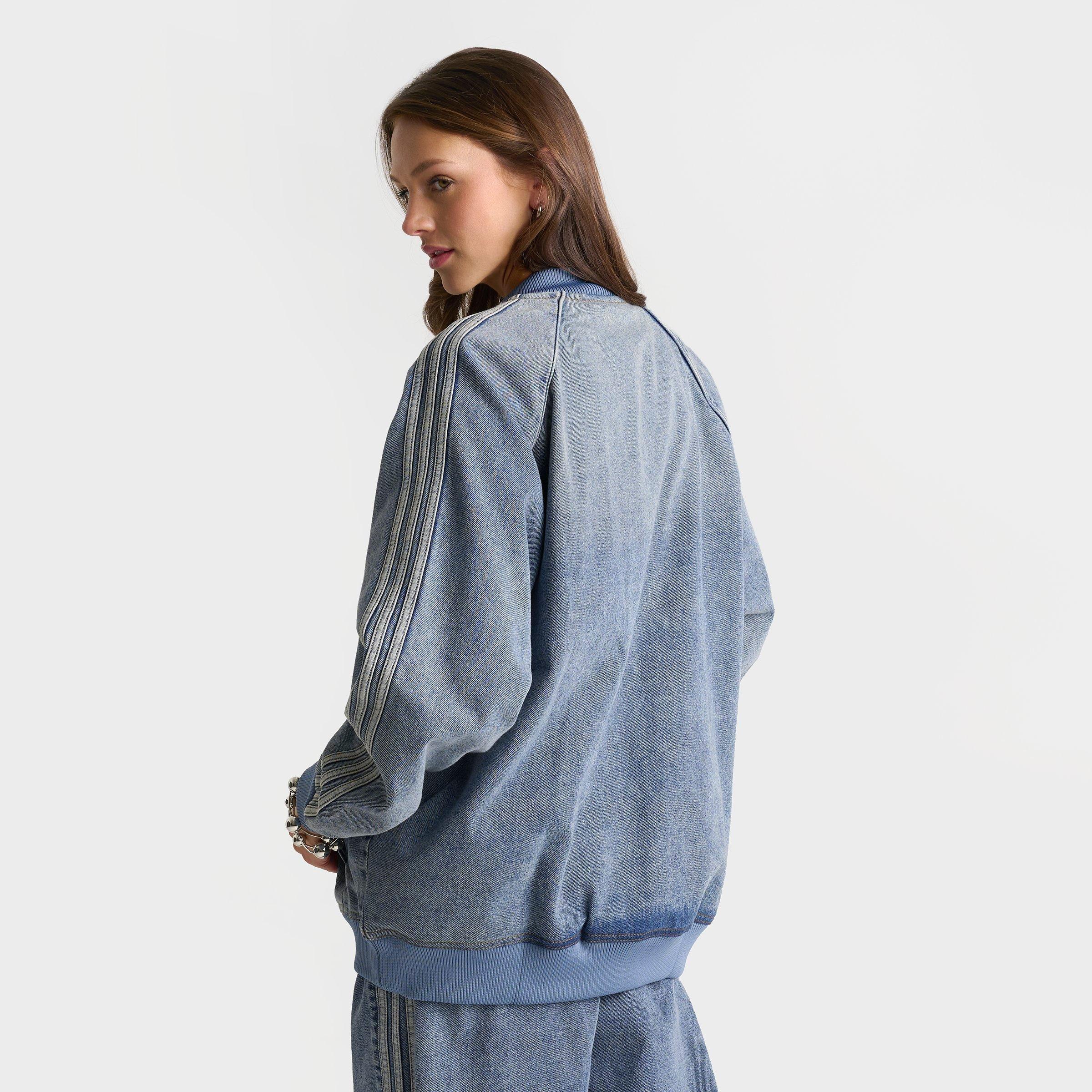 Women's adidas Originals SST Oversized Denim Full-Zip Track Top - Worn Blue Denim