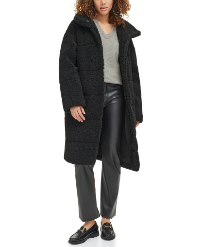 Levi's Women's Long Sherpa Snap-Closure Teddy Coat - Black
