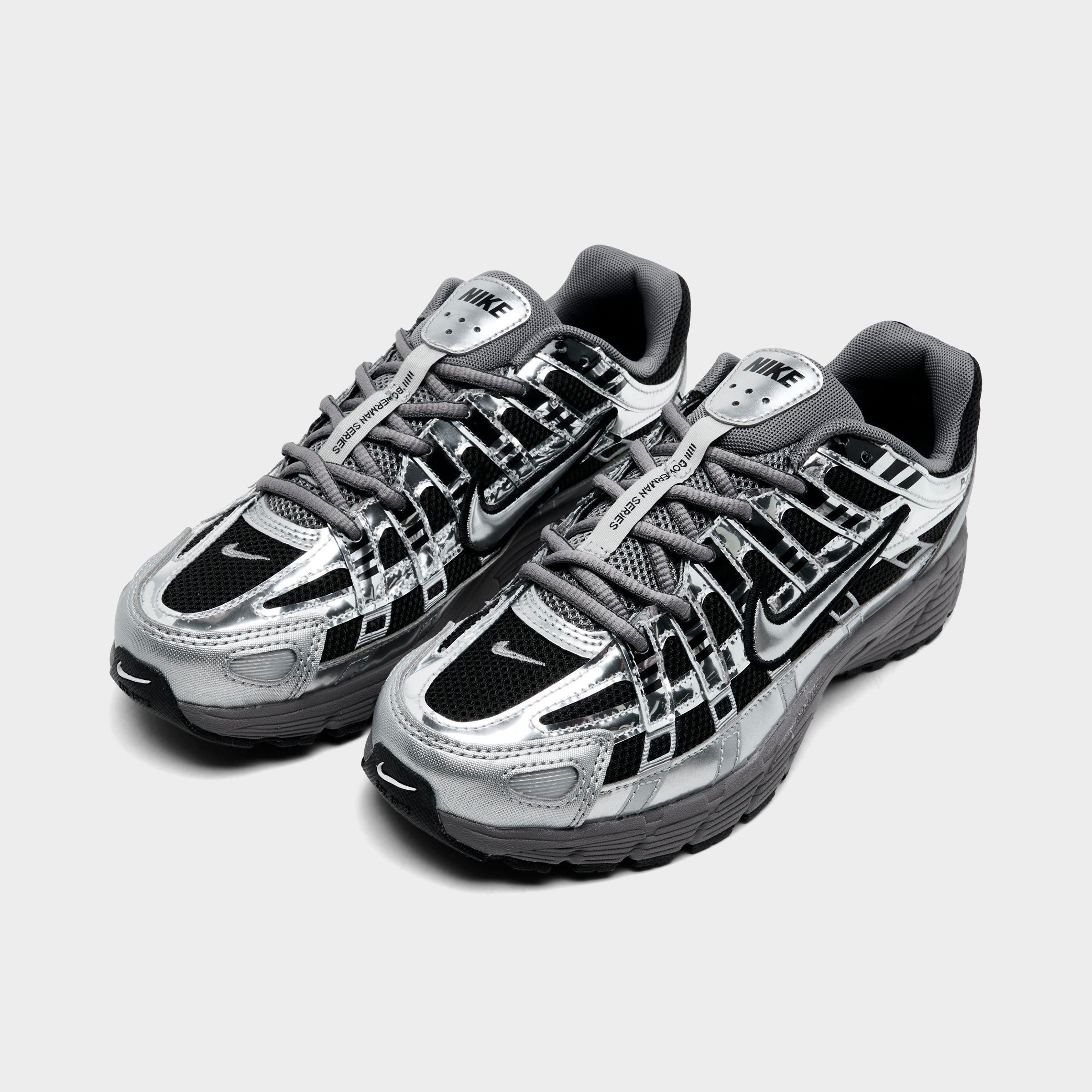 Big Kids' Nithtke P-6000 Casual Shoes - Black/Metallic Silver/Pencil Point - Both shoes facing left