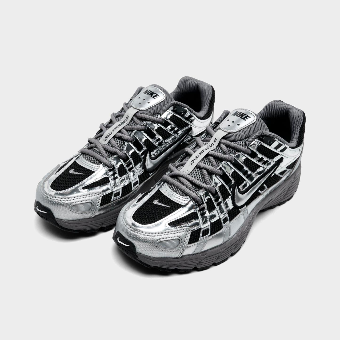Big Kids' Nithtke P-6000 Casual Shoes - Black/Metallic Silver/Pencil Point - Both shoes facing left