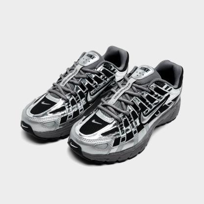 Big Kids' Nithtke P-6000 Casual Shoes - Black/Metallic Silver/Pencil Point - Both shoes facing left